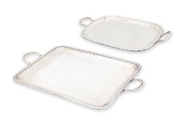 TWO SILVER PLATED TWIN HANDLED SERVING TRAYS