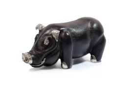 A LOTUS ART DE VIVRE LEATHER AND SILVER MODEL OF A PIG