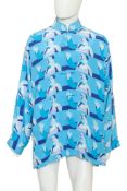 SHANGHAI TANG - A BLUE MONOCHROME SILK MAO JACKET