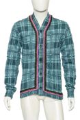 COMME DES GARÇONS - A MOHAIR BLEND PLAID CARDIGAN WITH FELT TRIM