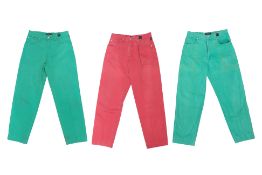VERSACE JEANS COUTURE - THREE PAIRS OF COLOURED JEANS