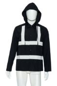 CRAIG GREEN - A BLACK COTTON HOODED JACKET WITH WHITE STRIPE DETAIL