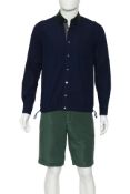 SACAI - A NAVY SHIRT WITH GREEN VELVET COLLAR AND SHORTS ENSEMBLE