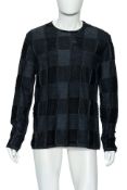 YOHJI YAMAMOTO POUR HOMME - A GREY AND BLACK CHECK WOOL AND COTTON BLEND SWEATER