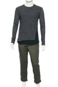 KOLOR - A GREY LONG SLEEVE SHIRT AND GREEN TROUSERS ENSEMBLE