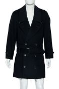 COMME DES GARÇONS HOMME PLUS - A BLACK DOUBLE-BREASTED WOOL AND CASHMERE BLEND COAT