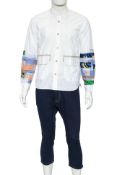 JUNYA WATANABE COMME DES GARCONS MAN - A PATCHWORK SHIRT AND NAVY JEANS ENSEMBLE