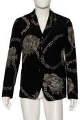YOHJI YAMAMOTO POUR HOMME - A BLACK BLAZER WITH DOG AND CHAIN MOTIF, F/W 2014