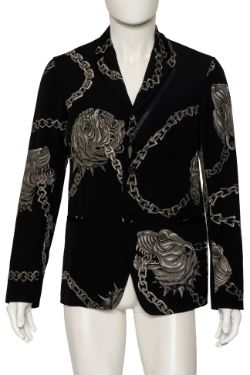 YOHJI YAMAMOTO POUR HOMME - A BLACK BLAZER WITH DOG AND CHAIN MOTIF, F/W 2014