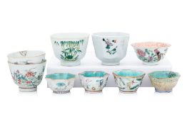 A GROUP OF NINE SMALL FAMILLE ROSE BOWLS