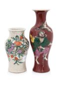 TWO ENAMEL DECORATED BALUSTER VASES