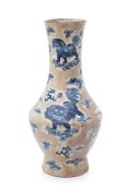 A NANKING BLUE AND WHITE FOO LION VASE