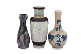 A GROUP OF THREE BOTTLE VASES