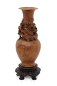 A CARVED SOAPSTONE DRAGON AND PHOENIX DECORATED VASE