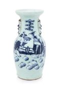 A CELADON GROUND BLUE AND WHITE VASE