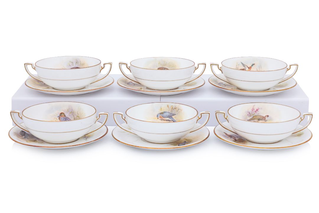 A SET OF SIX ROYAL WORCESTER 'GAME BIRDS' PORCELAIN SOUP COUPES AND SAUCERS (6) - Image 2 of 6