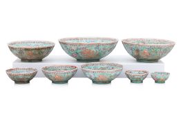 A SET OF EIGHT GRADUATED FAMILLE ROSE EGGSHELL PORCELAIN STACKING BOWLS