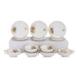 A SET OF SIX ROYAL WORCESTER 'GAME BIRDS' PORCELAIN SOUP COUPES AND SAUCERS (6)