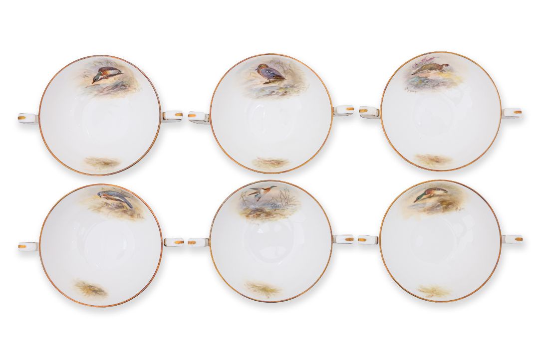A SET OF SIX ROYAL WORCESTER 'GAME BIRDS' PORCELAIN SOUP COUPES AND SAUCERS (6) - Image 3 of 6