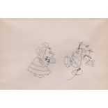 AN ORIGINAL ANIMATION DRAWING OF MICKEY AND MINNIE MOUSE FROM MICKY'S MELLERDRAMMER 1933