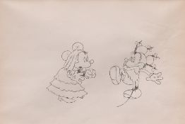 AN ORIGINAL ANIMATION DRAWING OF MICKEY AND MINNIE MOUSE FROM MICKY'S MELLERDRAMMER 1933