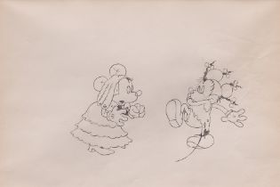 AN ORIGINAL ANIMATION DRAWING OF MICKEY AND MINNIE MOUSE FROM MICKY'S MELLERDRAMMER 1933