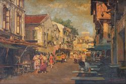 CHUA MIA TEE (SINGAPOREAN, B. 1931) - 'SINGAPORE CHINATOWN, TEMPLE STREET'