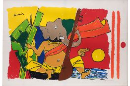 M.F. HUSAIN (INDIAN, 1915-2011) - GANESH WITH VEENA