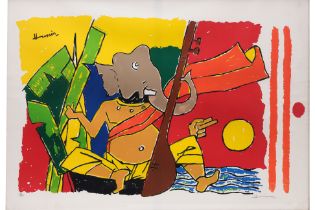 M.F. HUSAIN (INDIAN, 1915-2011) - GANESH WITH VEENA