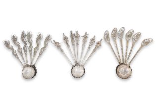 THREE SETS OF TAIWANESE SILVER TEASPOONS