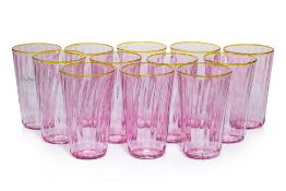 A GROUP OF TWELVE PINK WATER GLASSES