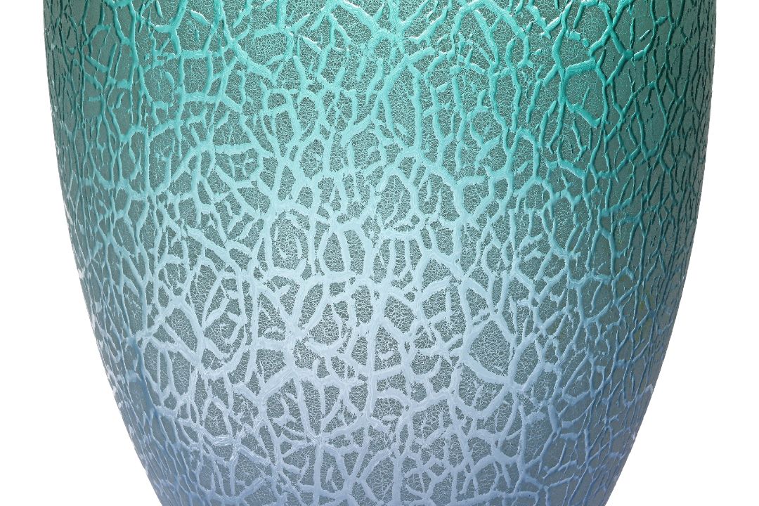 A BARBINI MURANO BLUE AND GREEN CRACKLE GLASS VASE - Image 2 of 4