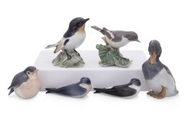 A GROUP OF SIX ROYAL COPENHAGEN AND BING & GRONDAHL PORCELAIN MODELS OF BIRDS