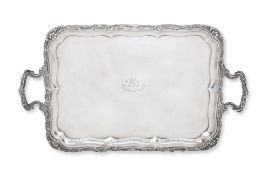 A LARGE EDWARDIAN STERLING SILVER TWIN HANDLED TRAY
