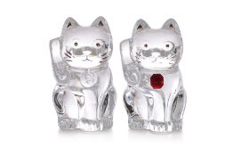 A PAIR OF BACCARAT CRYSTAL 'MANEKI-NEKO' CAT MODELS