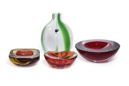 MURANO AND CARLO MORETTI - A GROUP OF THREE DISHES AND A VASE