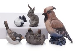 A GROUP OF FIVE ROYAL COPENHAGEN AND DAHL JENSEN PORCELAIN ANIMALS