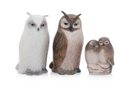THREE ROYAL COPENHAGEN PORCELAIN OWLS
