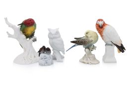 A GROUP OF FIVE EUROPEAN PORCELAIN MODELS OF BIRDS