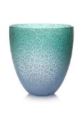 A BARBINI MURANO BLUE AND GREEN CRACKLE GLASS VASE