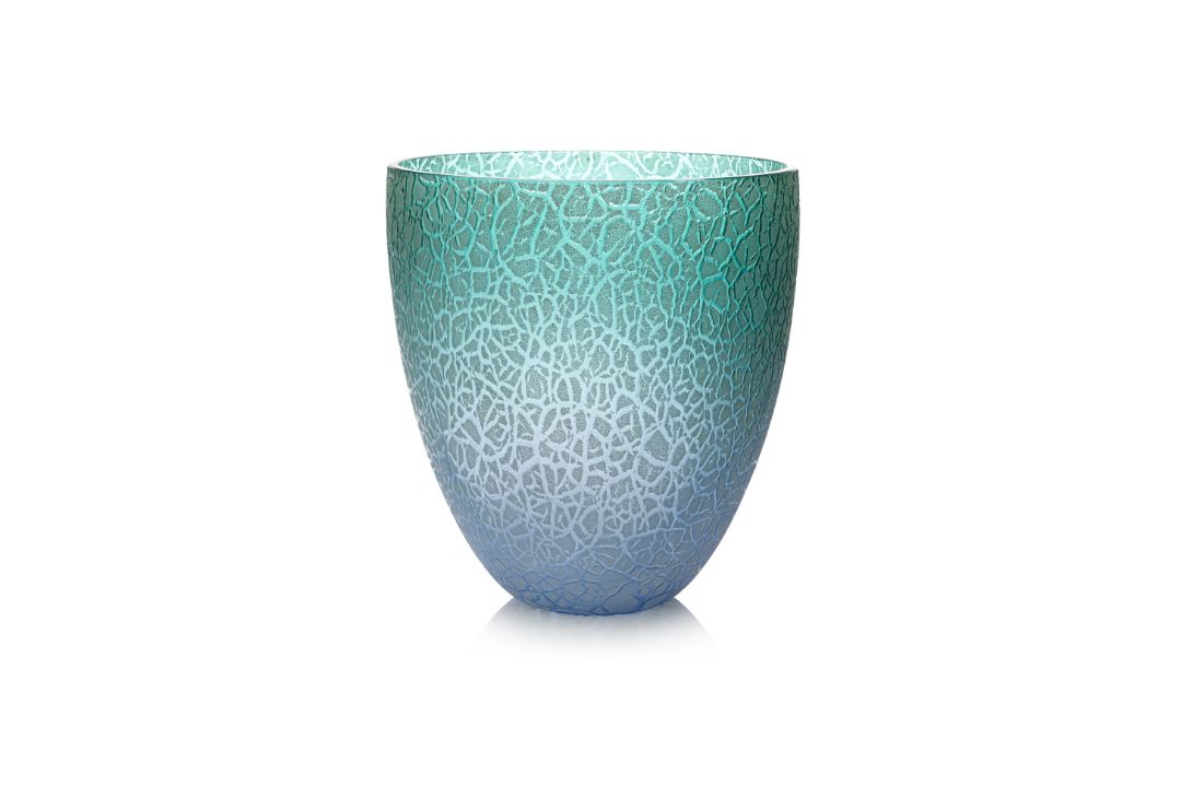 A BARBINI MURANO BLUE AND GREEN CRACKLE GLASS VASE - Image 1 of 4