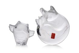 TWO BACCARAT CRYSTAL MODELS OF A CAT AND OWL
