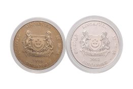 SINGAPORE, $10 SILVER PIEDFORT 2002 COIN & SINGAPORE CUPRO-NICKLE $10 1996 COIN