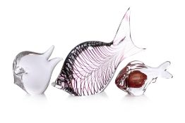 A GROUP OF THREE ART GLASS MODELS OF FISH
