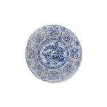 A BLUE AND WHITE KRAAK PORCELAIN 'BIRD AND FLOWER' DISH