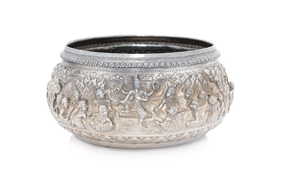 A BURMESE SILVER BOWL - Image 3 of 6