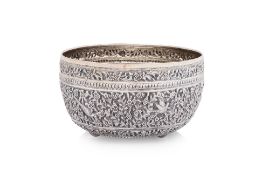 A THAI SILVER BOWL WITH BIRD AND FLOWER DECORATION