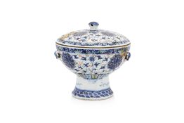 A DOUCAI LOTUS DECORATED PEDESTAL BOWL AND COVER