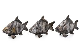 A SET OF THREE ARTICULATED SILVER MODELS OF FISH