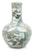 A LARGE MILLE-FLEUR GROUND BOTTLE VASE WITH LANDSCAPE DECORATION